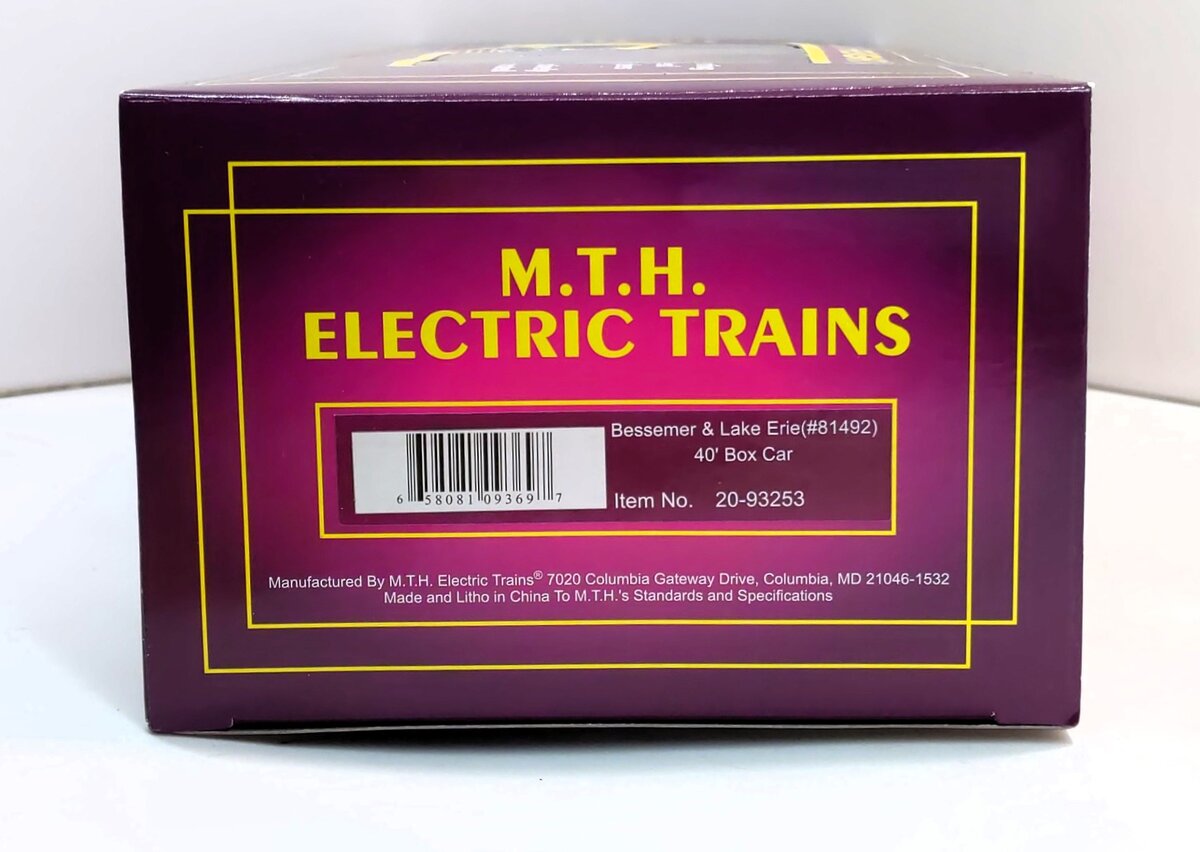 MTH 20-93253 O Gauge Bessemer & Lake Erie 40' Box Car #81496 LN/Box
