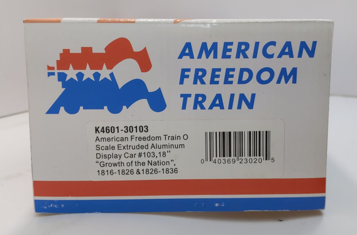 K-Line K4601-30103 O Gauge Freedom Train 18" Aluminum Display Car #103 EX/Box
