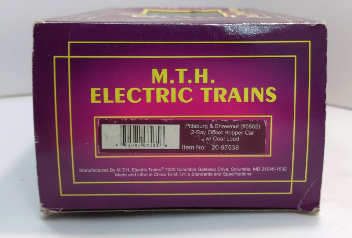 MTH 20-97538 O Pittsburg & Shawmut 2-Bay Hopper Car with Coal Load #5862 NIB