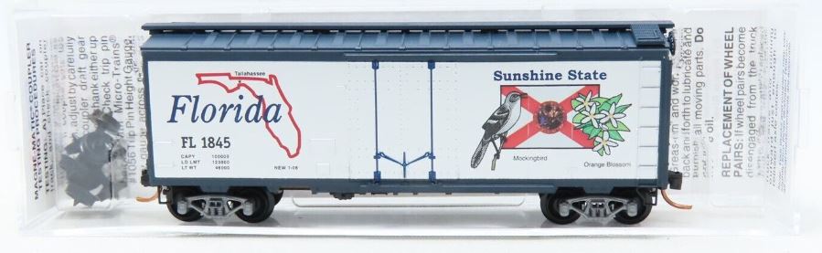 Micro-Trains 02100397 N Florida State Car 40' Standard Plug Door Boxcar #1845 EX/Box