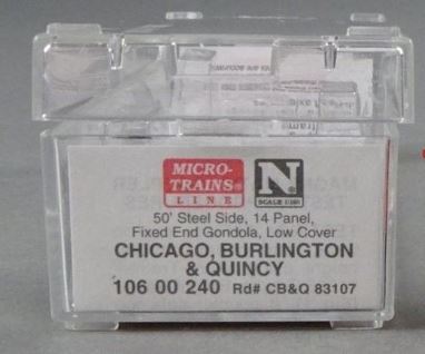 Micro-Trains 10600240 N CB&Q 50' 15 Panel Steel Side Gondola w/Cover #83107 NIB