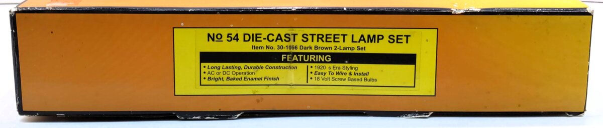 MTH 30-1066 Standard Gauge #54 Diecast Brown Street Lamp Set (Pack of 2) LN/Box