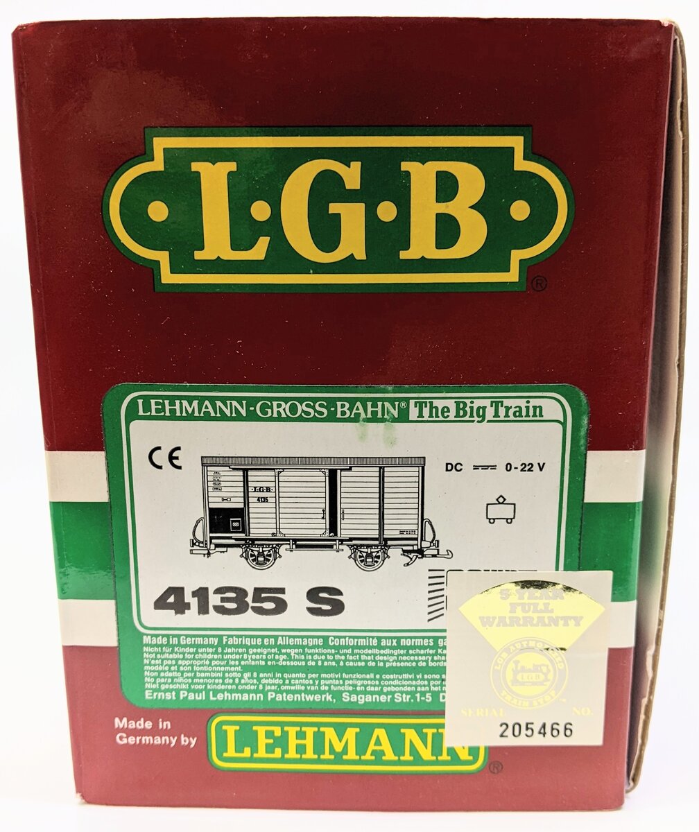 LGB 4135S G Scale Boxcar with Steam Sounds EX/Box