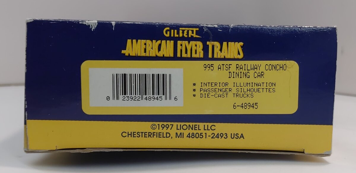 American Flyer 6-48945 S Scale ATSF Railway Concho Dining Car LN/Box