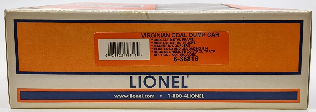Lionel 6-36816 O Gauge Virginian Metal Coal Dump Car LN/Box