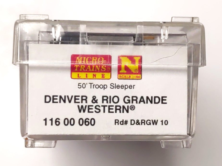 Micro-Trains 11600060 N Scale Denver & Rio Grande 50' Troop Sleeper Car #10 LN/Box