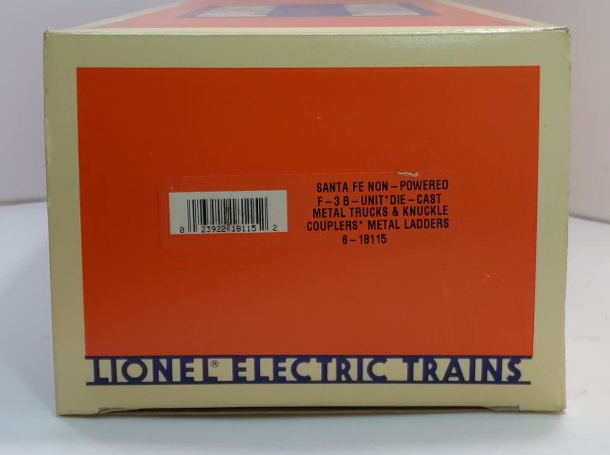 Lionel 6-18115 O Gauge Santa Fe F-3 B Unit Non-Powered Diesel Locomotive LN/Box