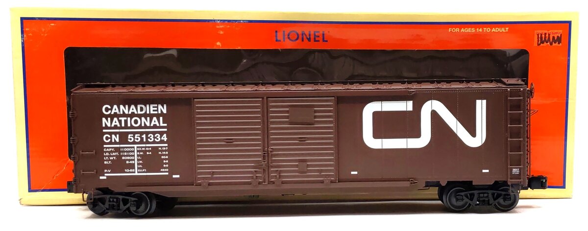 Lionel 6-29317 O Gauge Canadian National 50' Double Door Boxcar #551334 LN/Box
