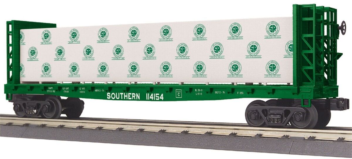 MTH 30-76649 O Gauge Southern Bulkhead Flat Car #114154 w/ Lumber Load