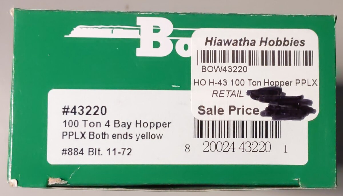 Bowser 43220 HO Scale PPLX 100-Ton 3-Bay Hopper #884