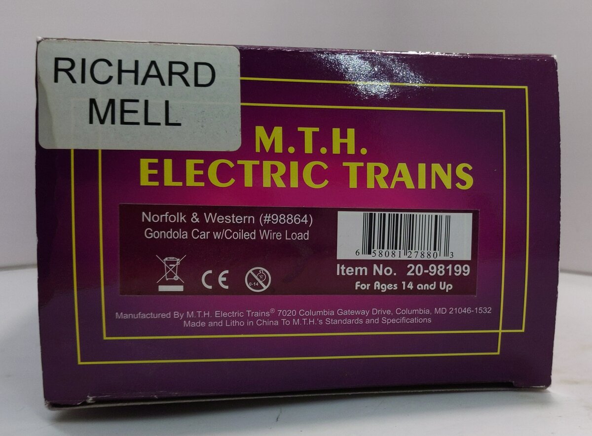 MTH 20-98199 O Norfolk & Western Gondola w/Coiled Wire Load #98864