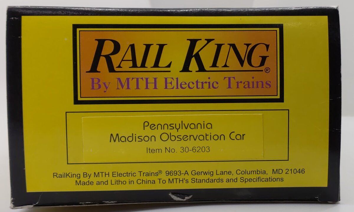 MTH 30-6203 O-27 Pennsylvania Madison Observation Car #6905 LN/Box