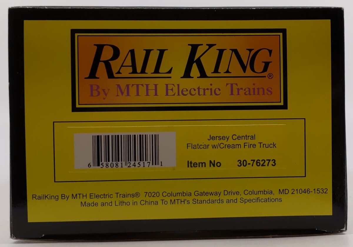 MTH 30-76273 O Gauge Jersey Central Flatcar with Cream Fire Truck #92661