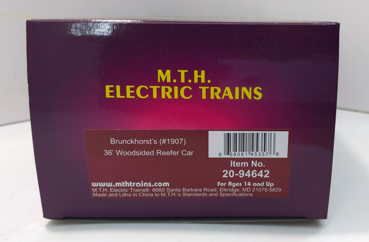 MTH 20-94642 O Brunckhorst's 36' Woodsided Reefer Car #1907 LN/Box