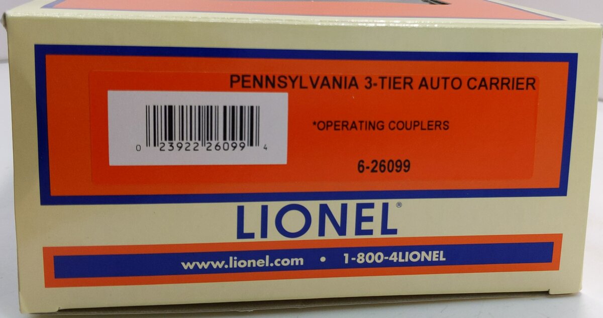 Lionel 6-26099 O Gauge Pennsylvania 3-Tier Auto Carrier #26099 LN/Box