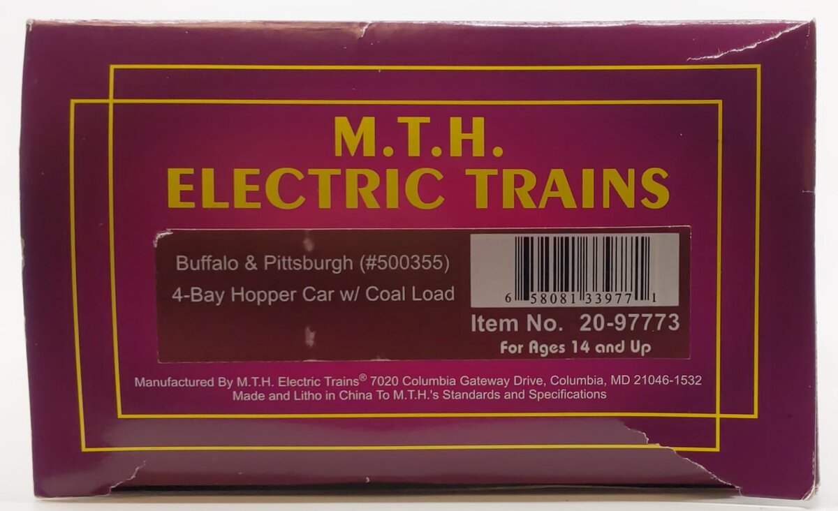 MTH 20-97773 O Buffalo & Pittsburgh 4-Bay Hopper w/Coal Load #500355