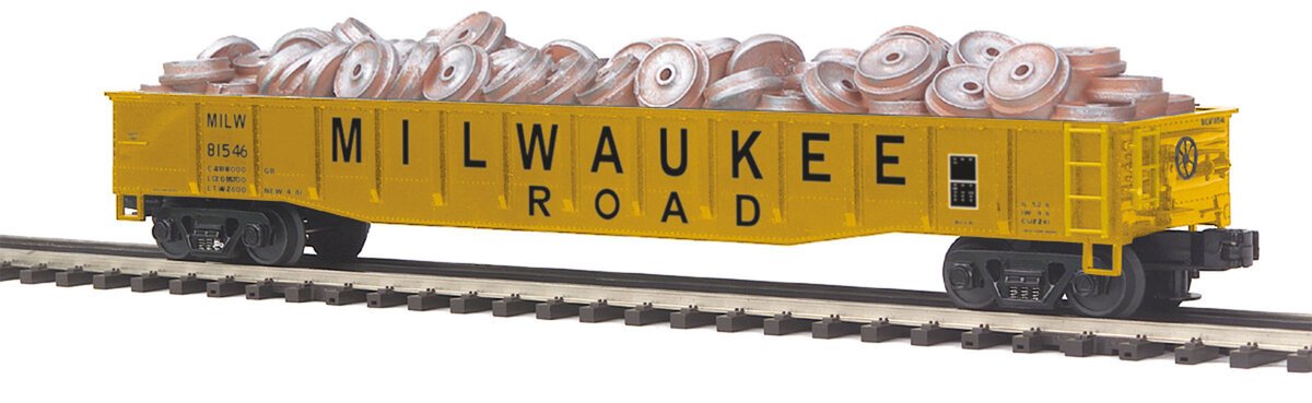 MTH 20-98827 O Gauge Milwaukee Road Gondola w/Wheel Scrap Load #81546