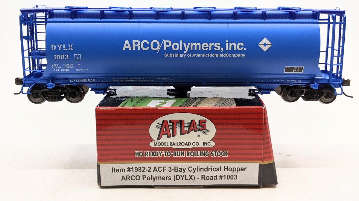 Atlas 1982-2 HO Scale DYLX ARCO Polymers 3-Bay Cylindrical Hopper #1003 MT/Box