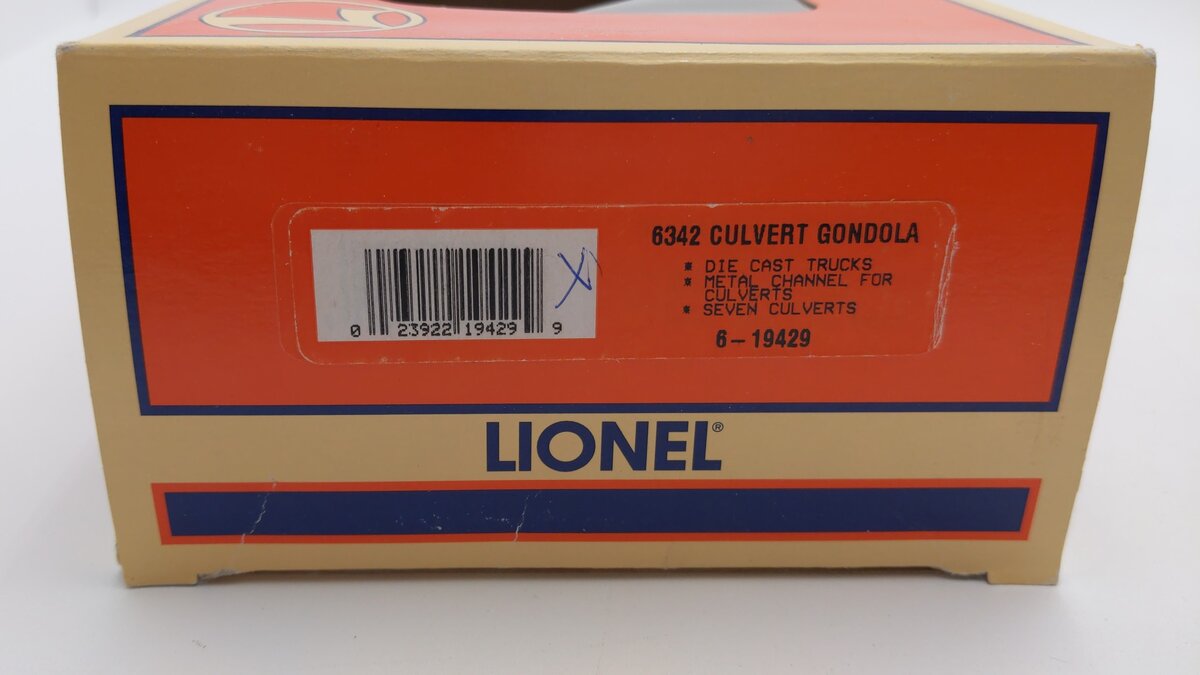 Lionel 6-19429 O Gauge New York Central Culvert Gondola w/ Culverts #6342 LN/Box