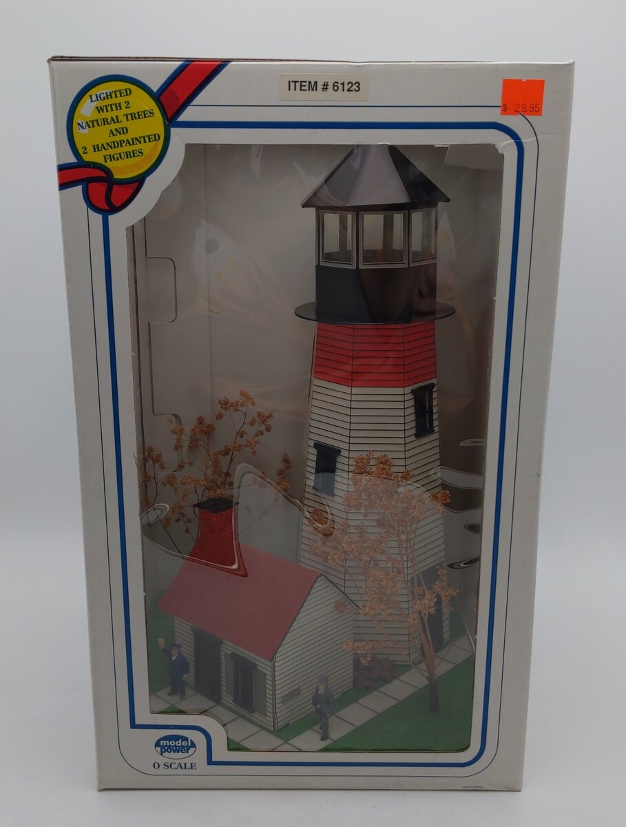 Model Power 6123 O Lighthouse W/2-Trees & 2-Figures Lighted 12-16 Bulb Built Up