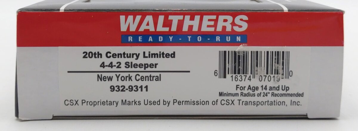 Walthers 932-9311 HO Scale NYC 20th Century Limited 4-4-2 Sleeper Car LN/Box