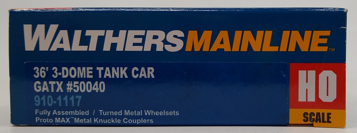 Walthers 910-1117 HO General American 36' 3-Dome Tank Car #50040 (Black, White)