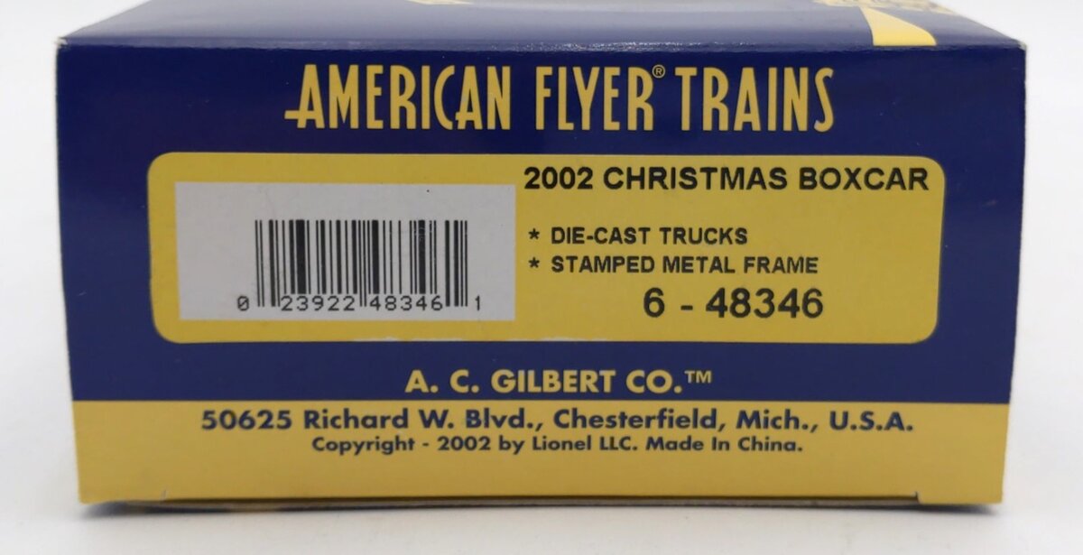 American Flyer 6-48346 S Gauge 2002 Christmas Boxcar LN/Box