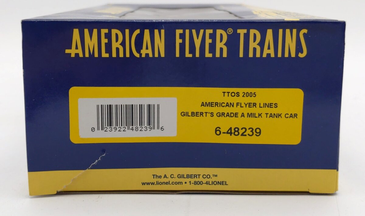 American Flyer 6-48239 S Scale Gilbert's Milk TTOS 2005 Tank Car NIB