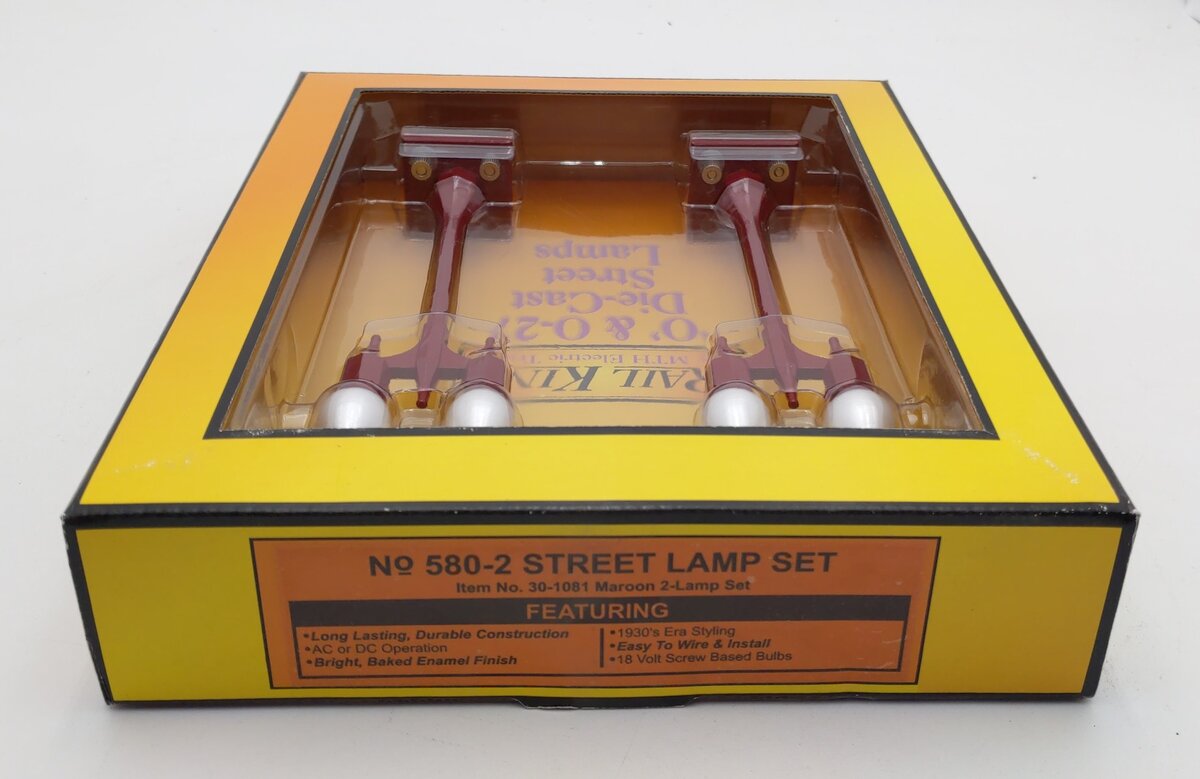 MTH 30-1081 O Maroon Red Die Cast Teardrop Lamp Set NIB