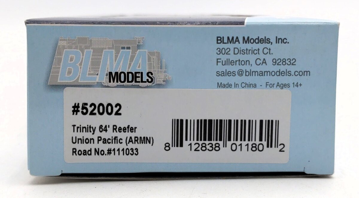 BLMA Models 52002 HO Union Pacific Trinity 64' Reefer Car #111033 NIB