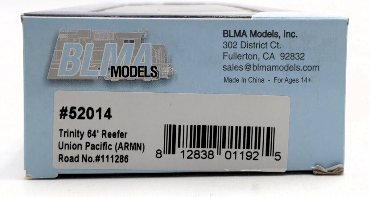 BLMA Models 52014 HO Union pacific Trinity 64' Reefer Car #111286 LN/Box