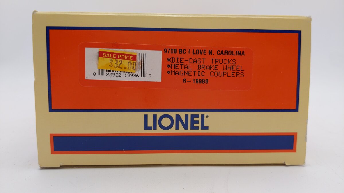 Lionel 6-19986 O Gauge I Love North Carolina Boxcar EX/Box