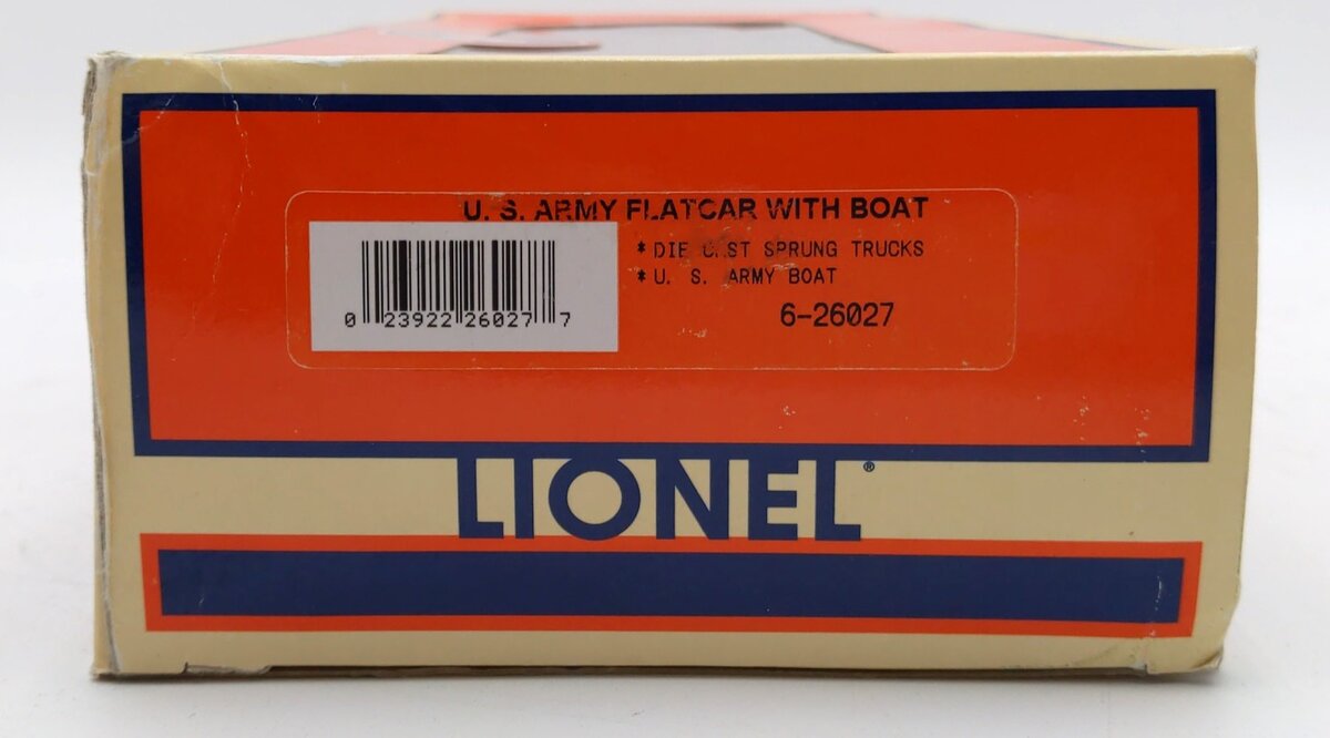 Lionel 6-26027 O Gauge U.S. Army Flatcar w/Boat #6425 LN/Box