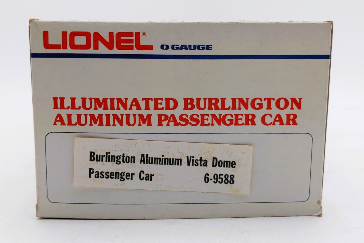 Lionel 6-9588 O Gauge Burlington Aluminum "Silver Dome" Vista Dome Passenger Car EX/Box