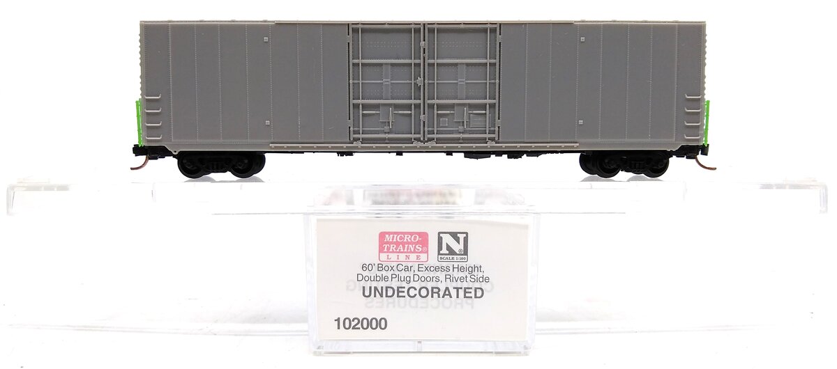 Micro-Trains 10200000 N Undecorated 60' Excess Height Double Plug Door Boxcar