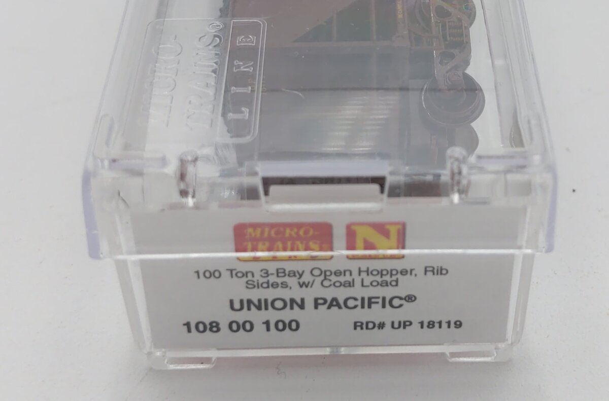 Micro-Trains 10800100 N UP 100-Ton 3-Bay Rib Side Open Hopper w/Load #18119