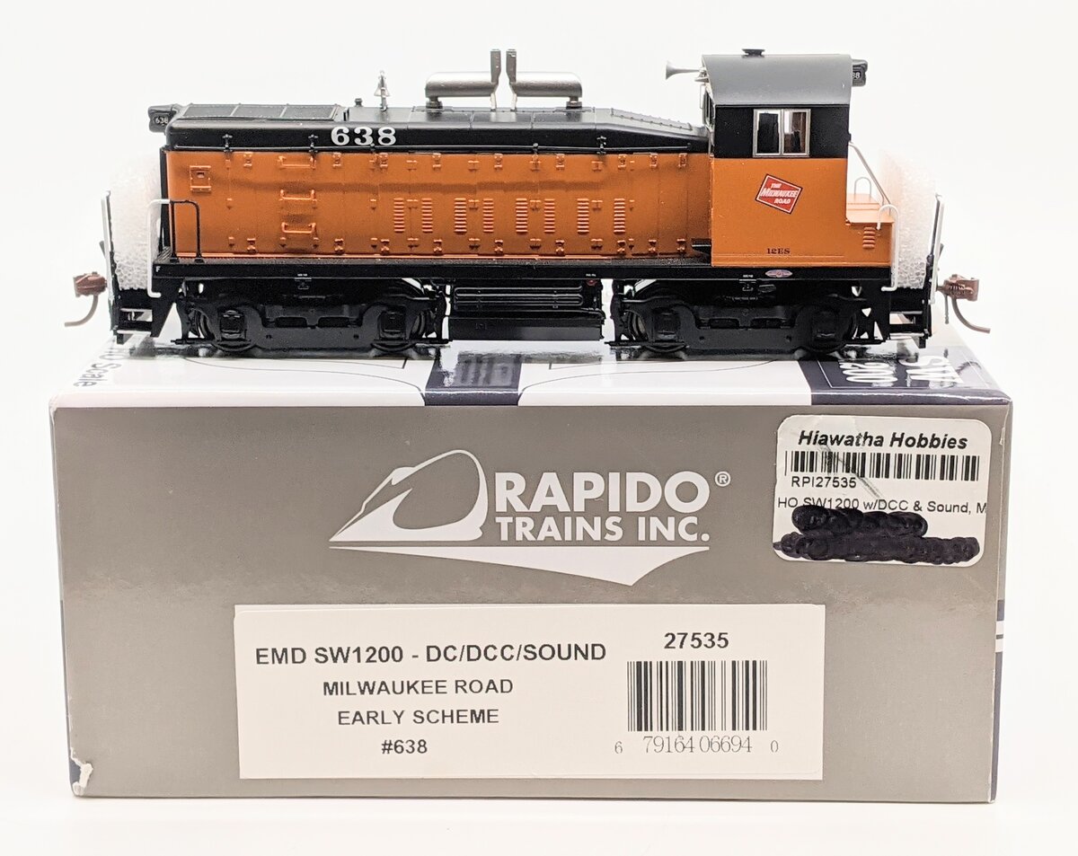 Rapido Trains 27535 HO Milwaukee Road SW1200 Diesel Switcher #638 w/ DCC & Snd
