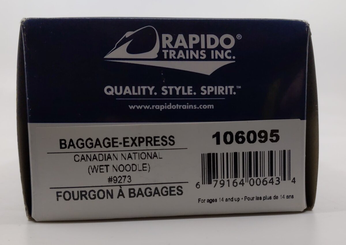 Rapido Trains 106095 HO Canadian National 73' 6" Smooth Side Baggage #9273