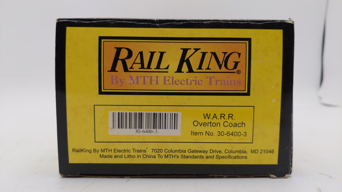 MTH 30-6400-3 O Gauge W.A.R.R. Overton Illuminated Coach LN/Box