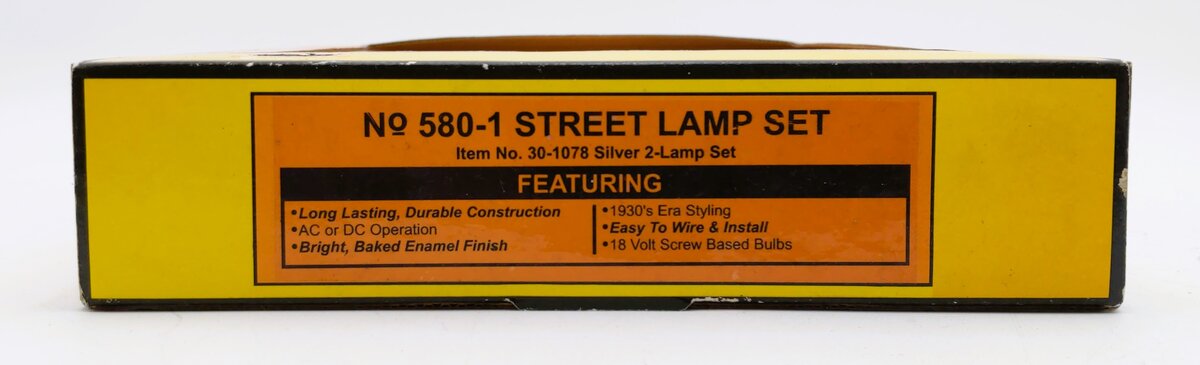 MTH 30-1078 O 580-1 Silver Street Lamp Set (Set of 2) LN/Box