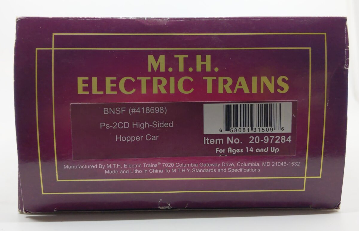 MTH 20-97284 O Gauge BNSF PS-2CD High Sided Hopper Car #418698