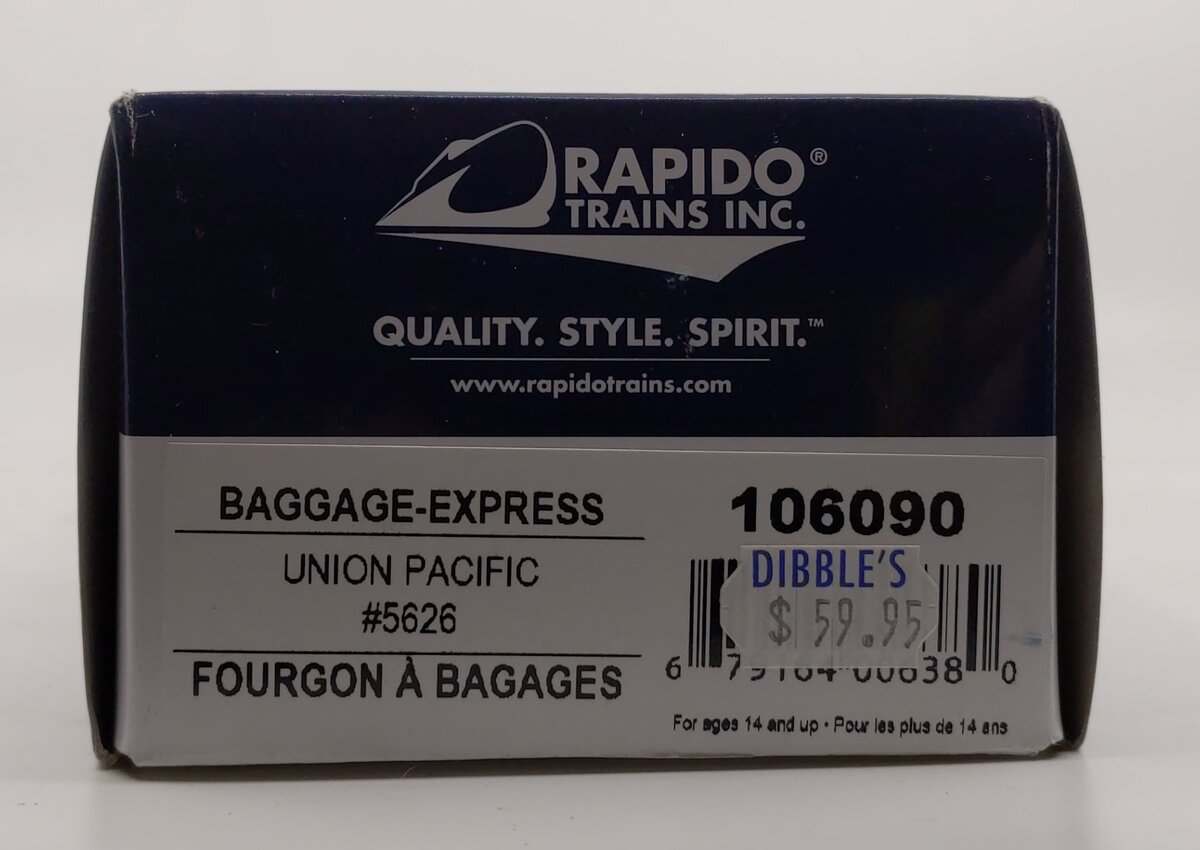 Rapido Trains 106090 HO Union Pacific 73' 6" Smooth Side Baggage-Express #5626 EX/Box