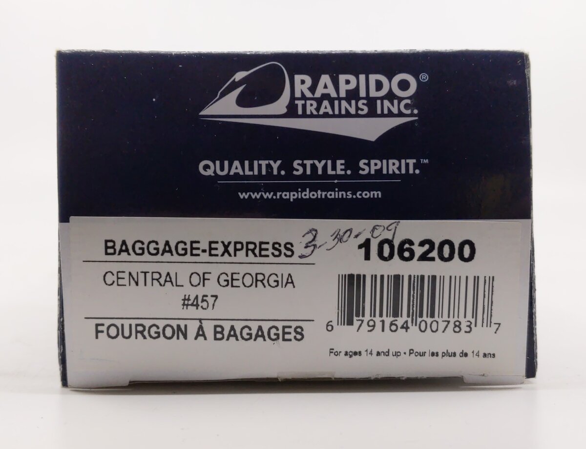 Rapido Trains 106200 HO Central of Georgia Baggage Express Car #457