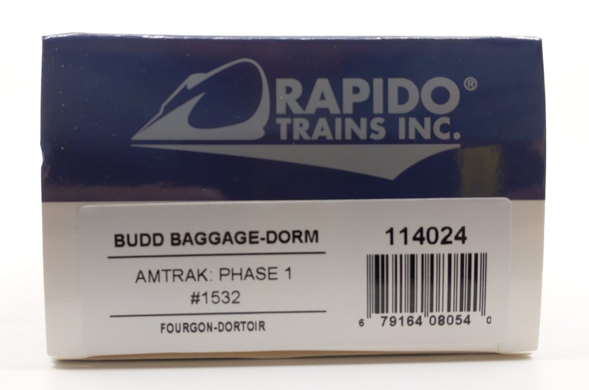 Rapido Trains 114024 HO Amtrak Phase I Budd Baggage-Dorm Car #1532