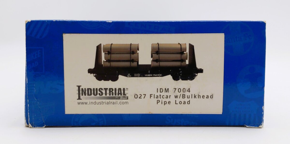 Industrial Rail 7004 O Gauge Union Pacific Bulkhead Flatcar w/ Pipe Load #42162 LN/Box