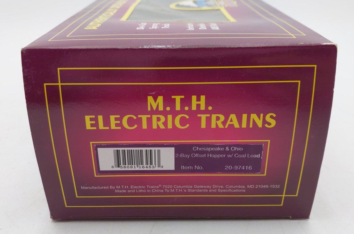 MTH 20-97416 O Gauge Chesapeake & Ohio 2-Bay Hopper w/Coal Load EX/Box