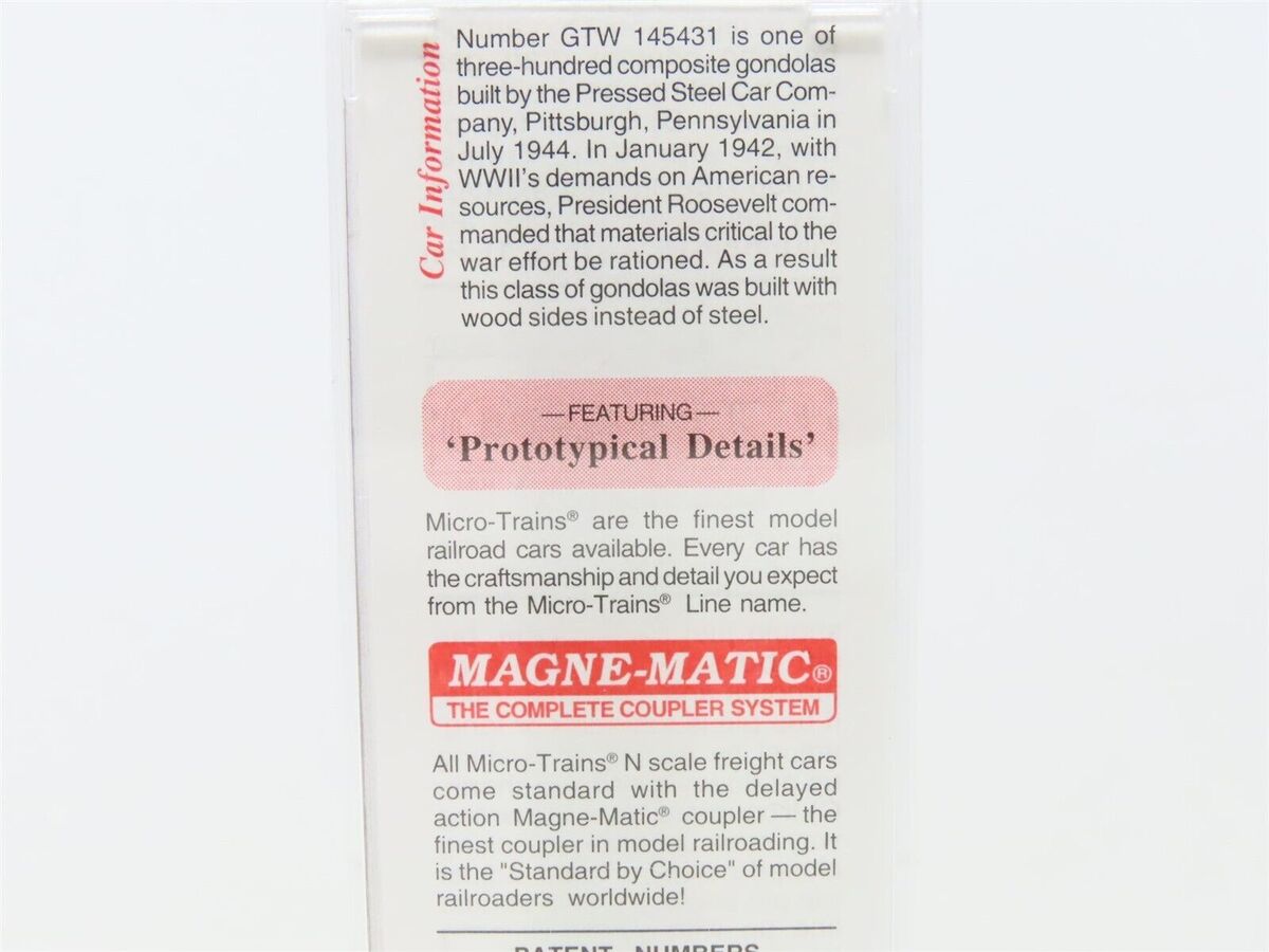 Micro-Trains 06300010 N Grand Trunk Western 50' Fishbelly Side Gondola #145431 LN/Box