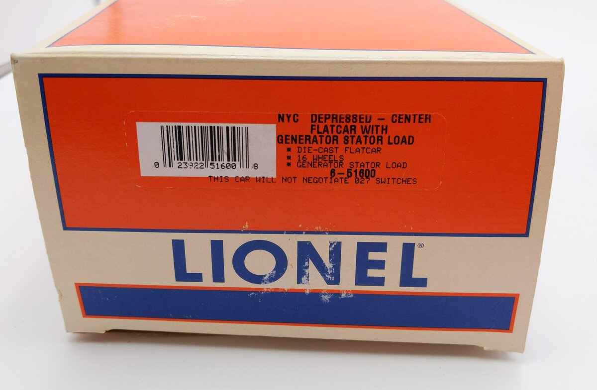 Lionel 6-51600 O New York Central Depressed Flatcar w/Generator Stator Load LN/Box