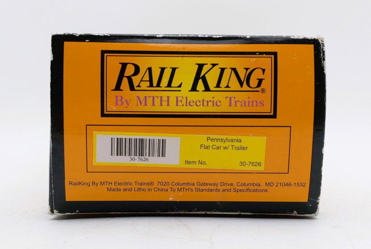 MTH 30-7626 O Gauge Pennsylvania Railroad Flatcar w/ Trailer #474399 LN/Box