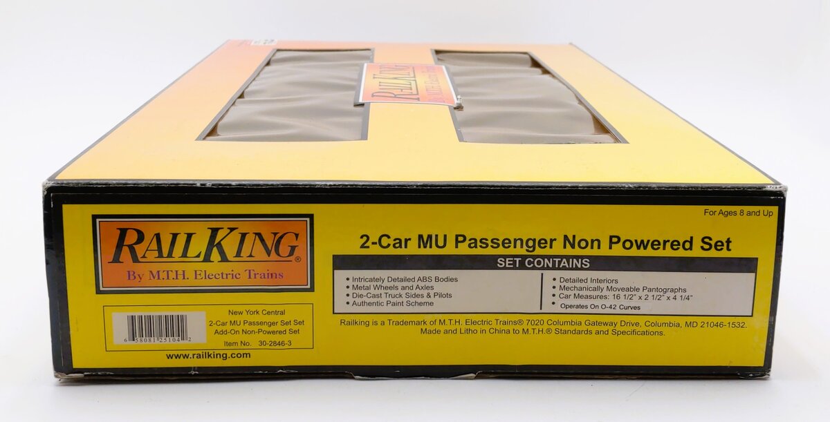 MTH 30-2846-3 O New York Central MU Passenger Add-On Non-Powered Set (Set of 2)
